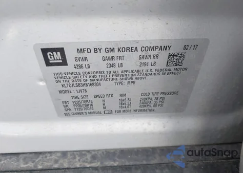 2017 Chevrolet Trax Lt from USA, damaged, VIN KL7CJLSB3HB168304